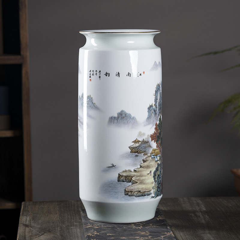 景德镇陶瓷器花瓶书画桶字画卷轴收纳缸书房装饰箭筒客厅插花摆件
