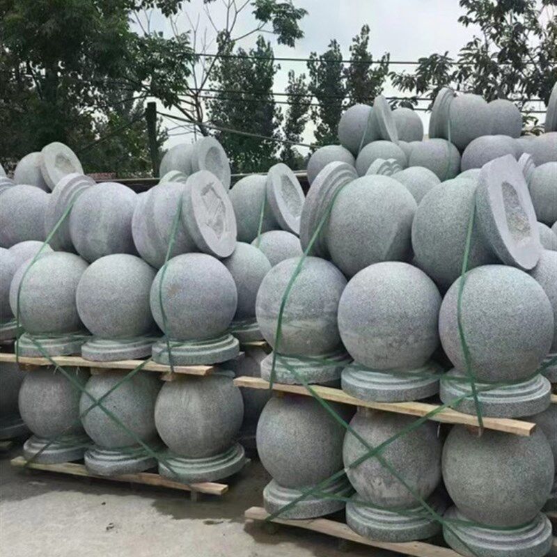 路障石球花岗岩挡车石防撞阻车档石芝麻白圆球广场大理石石墩子