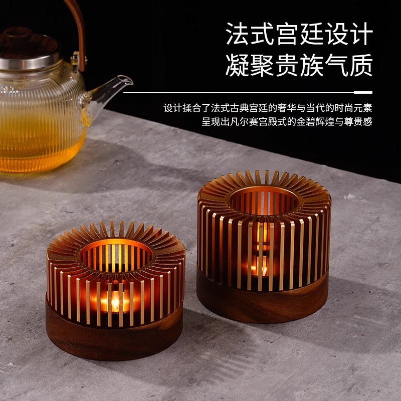 胡桃木围炉煮茶温茶炉烤茶炉蜡烛加热炉保温茶室花茶壶煮茶器煮茶