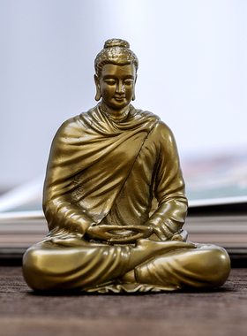 简修行释迦牟尼佛黄铜坐像家用供奉 佛像摆件复古风格