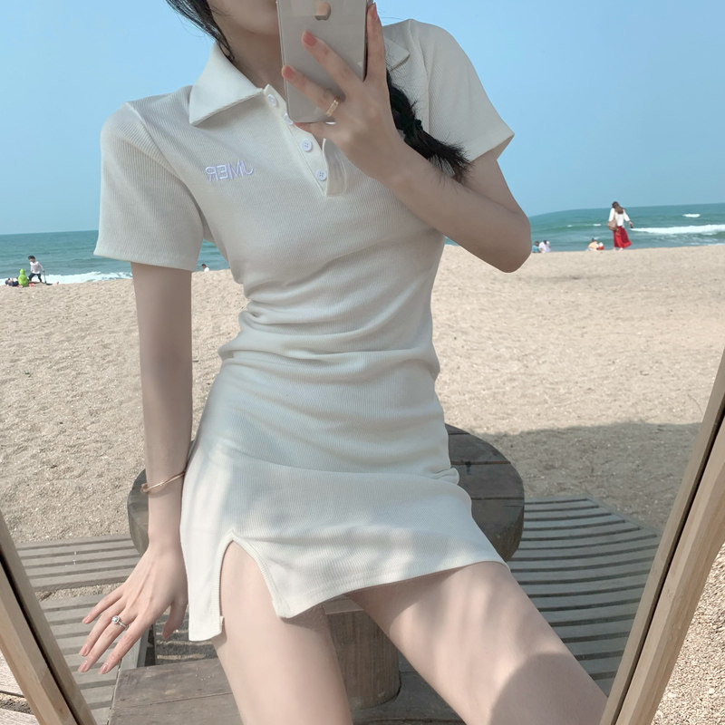 气质polo领修身显瘦性感包臀开叉连衣裙女2021夏装新款休闲短裙