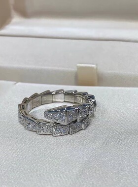 s925纯银灵蛇满钻戒指女小众设计感开口可调节指环简约百搭送女友