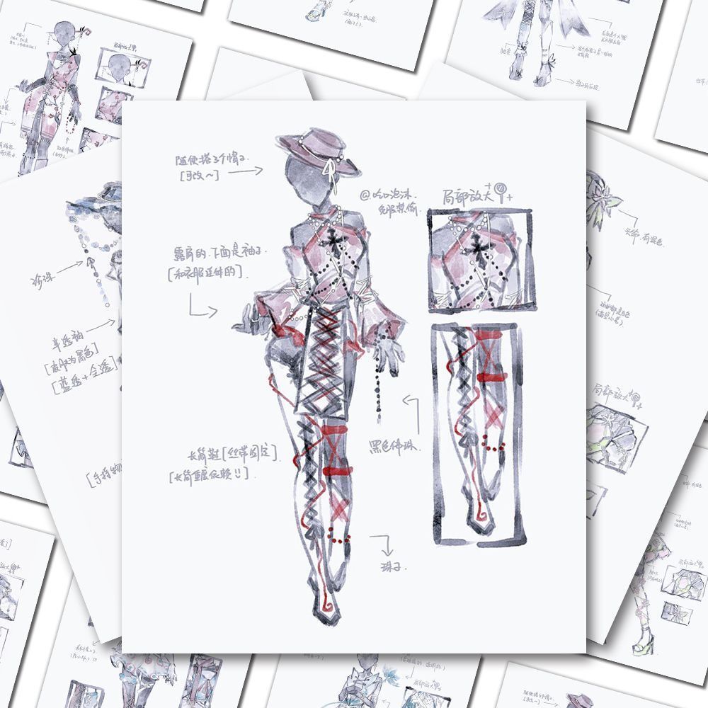 64张OC兔服手绘绘画参考OC设定灵感素材创作贴画装饰桌面