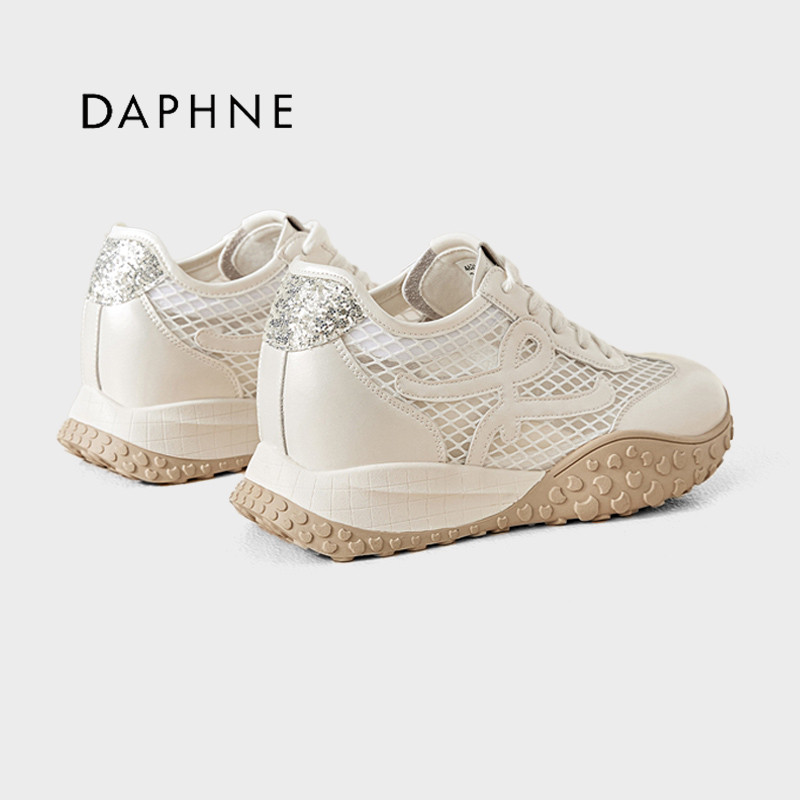 Daphne/达芙妮亮片装饰网面德训鞋女秋透气厚底内增高运动休闲鞋