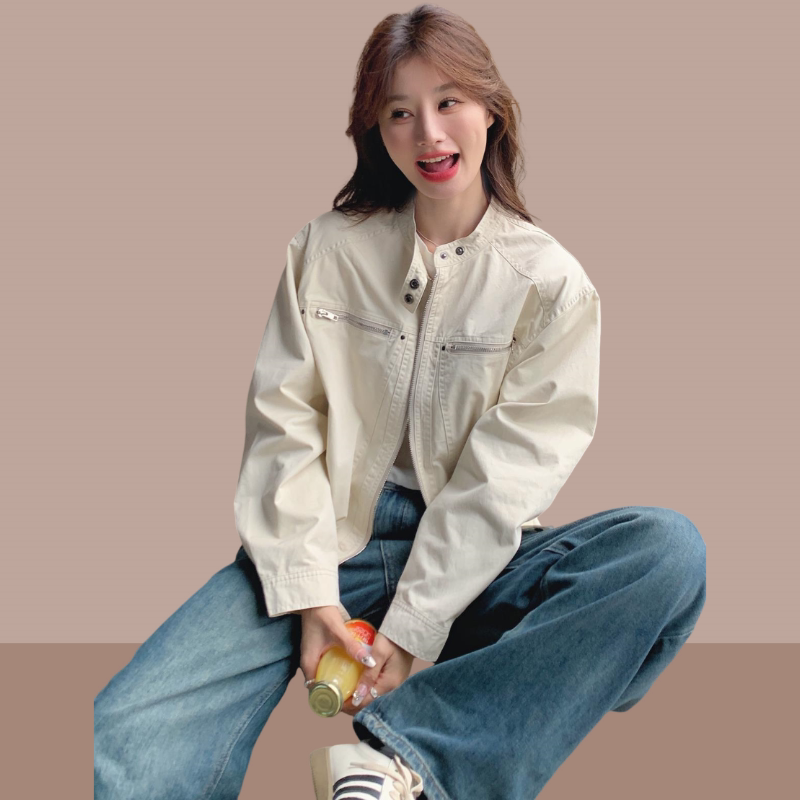 美式覆古白色工装短外套女春秋2025新款时髦小个子风衣夹克上衣