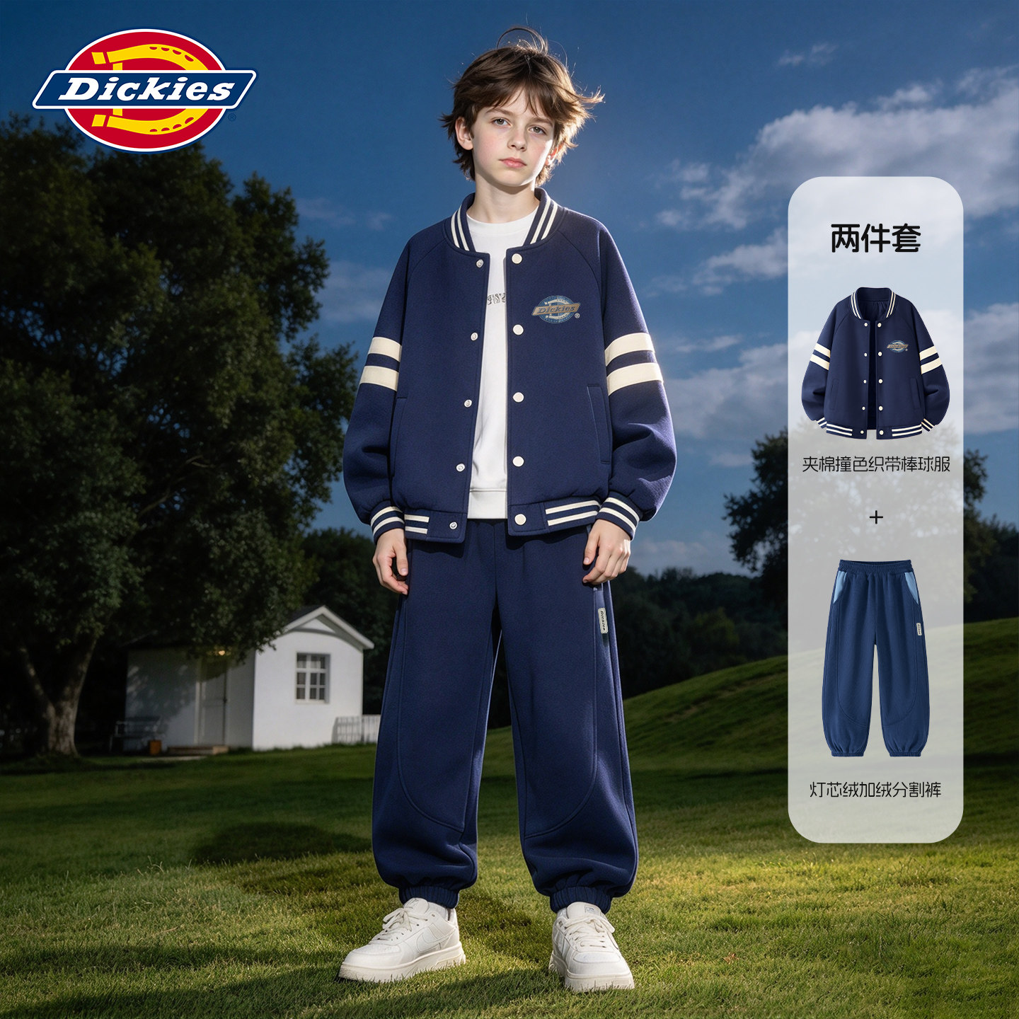 Dickies男童套装冬季2026新款男孩夹棉棒球服儿童灯芯绒裤子冬装