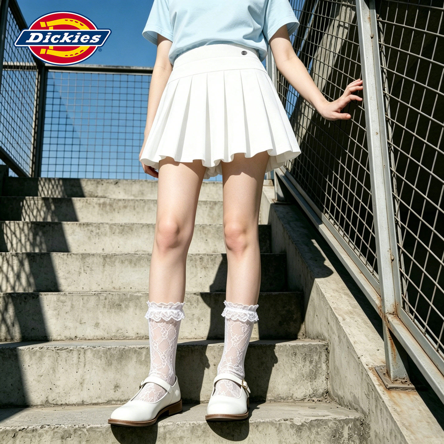 Dickies童装女童百褶裙夏季2026新款儿童白色短裙百搭小女孩夏装
