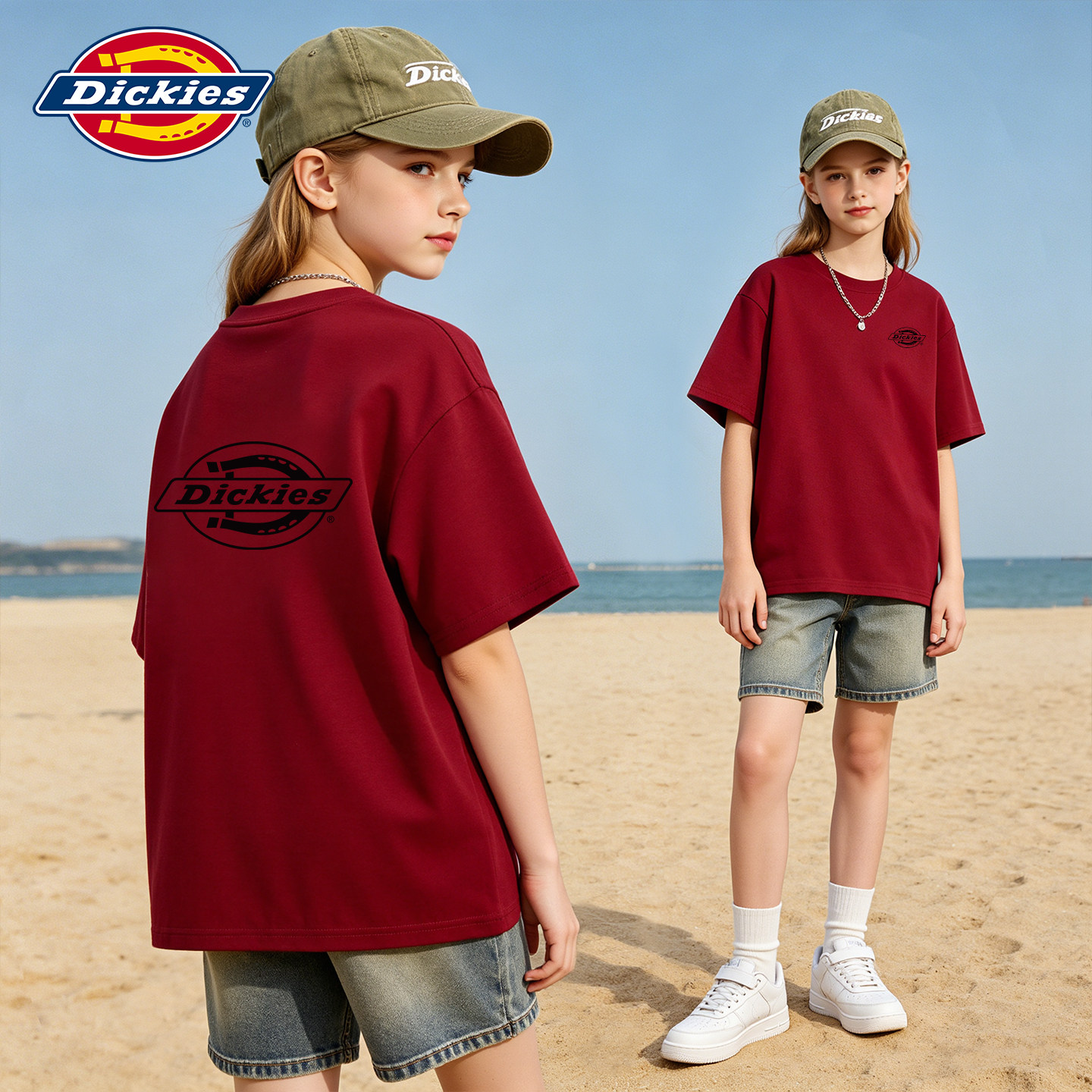 Dickies童装女童夏日短袖2026新款儿童纯棉上衣中大童运动t恤夏装