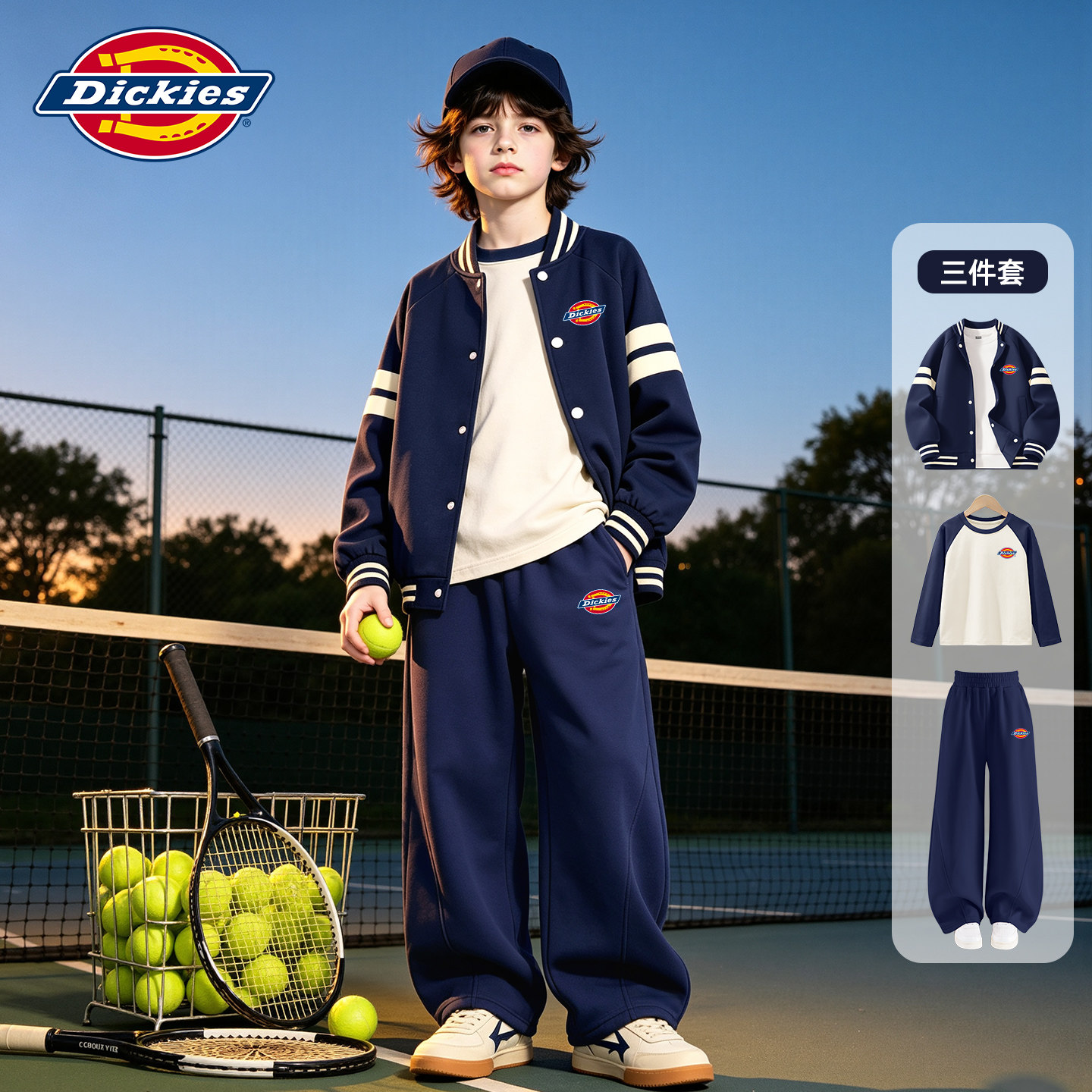 Dickies男童运动套装2026新款童装秋装男孩三件套儿童棒球服外套