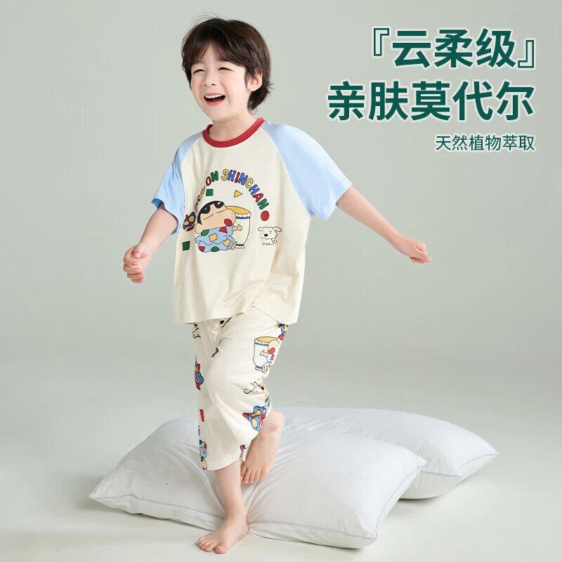 莫代尔儿童睡衣男童夏季薄款男孩男宝短袖七分套装2026新款家居服