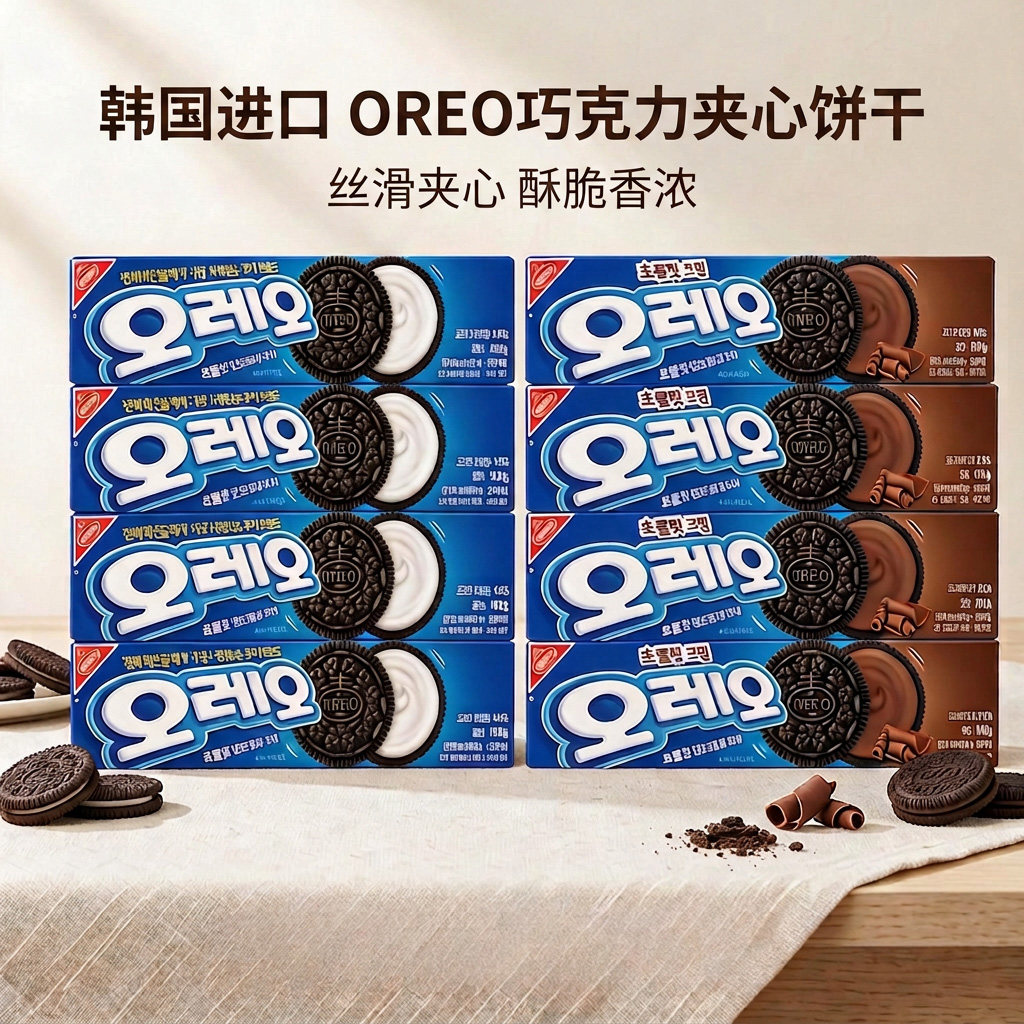 韩国进口OREO奥利奥草莓白巧克力味夹心饼干曲奇办公休闲零食100g