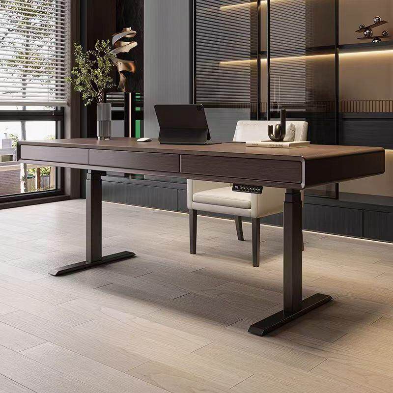 意式极简智能电动升降书桌现代简约双电机书房实木电脑工作办公桌