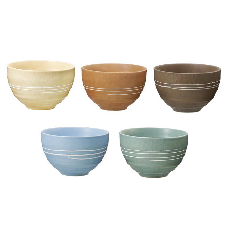 美浓烧日式色釉窑变线圈波纹4.0英寸小碗五件套礼盒装陶瓷餐具