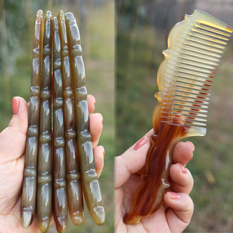 天然牛角梳子密齿直发梳护理清洁头皮养发养头皮洗漱按摩梳长18Cm