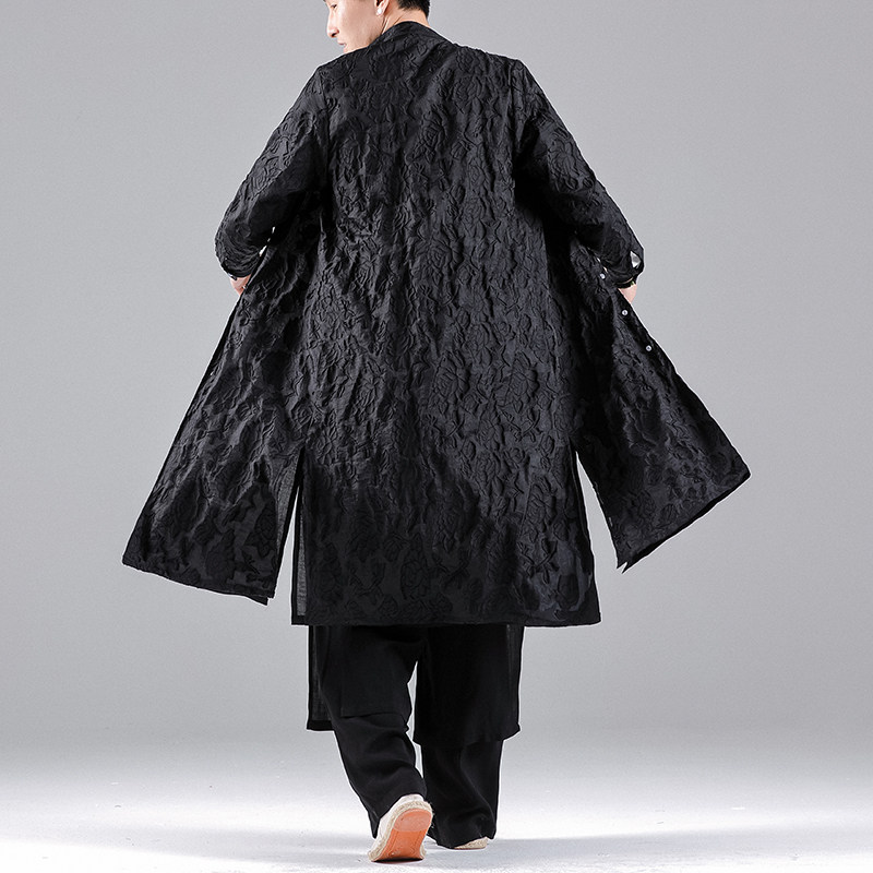 中国风男装禅修居士服中长款风衣中式改良汉服开衫复古风道袍唐装