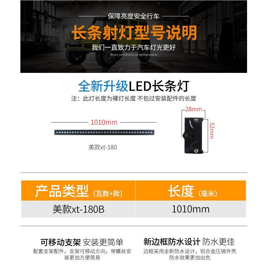 美式Xandi 新款中网射灯 车顶前杠越野改装灯LED超亮超薄款长条灯