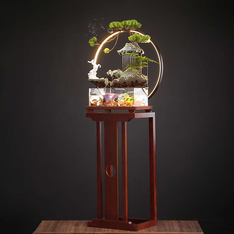 流水喷泉加湿器水景办公室景观室内装饰电视柜旁落地摆件风水摆件