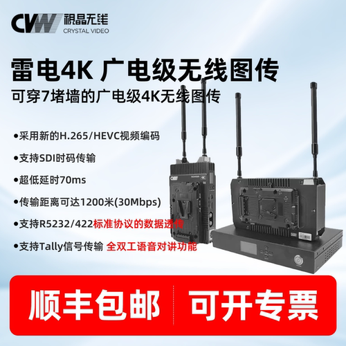 CVW视晶无线 雷电4K 广电级无线图传一发一收4K60P超清1200米穿墙远距离传输舞会赛事直播12G-SDI/HDMI双接口