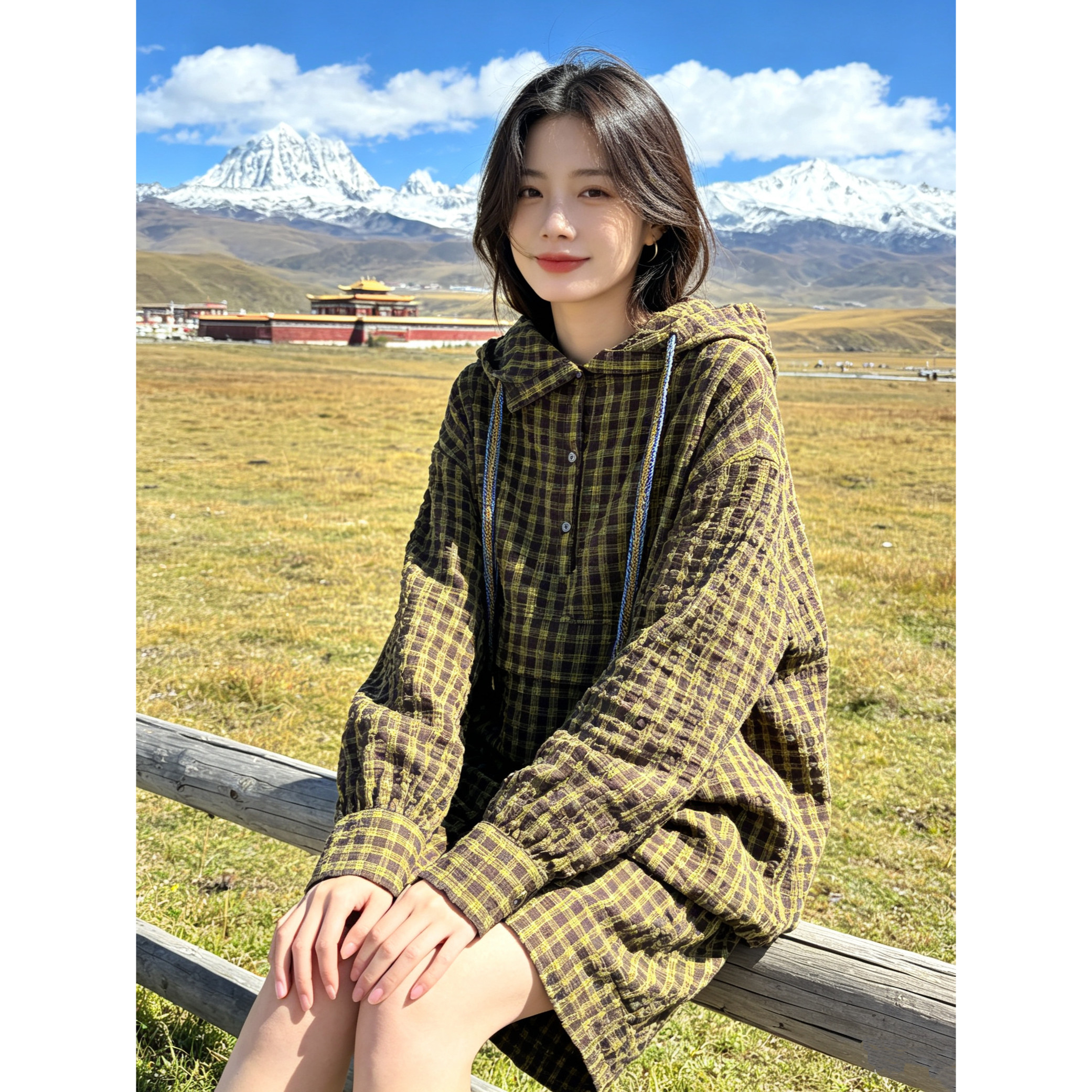 新款小众设计师款原单正品时尚气质高端格子连帽风衣短裤套装