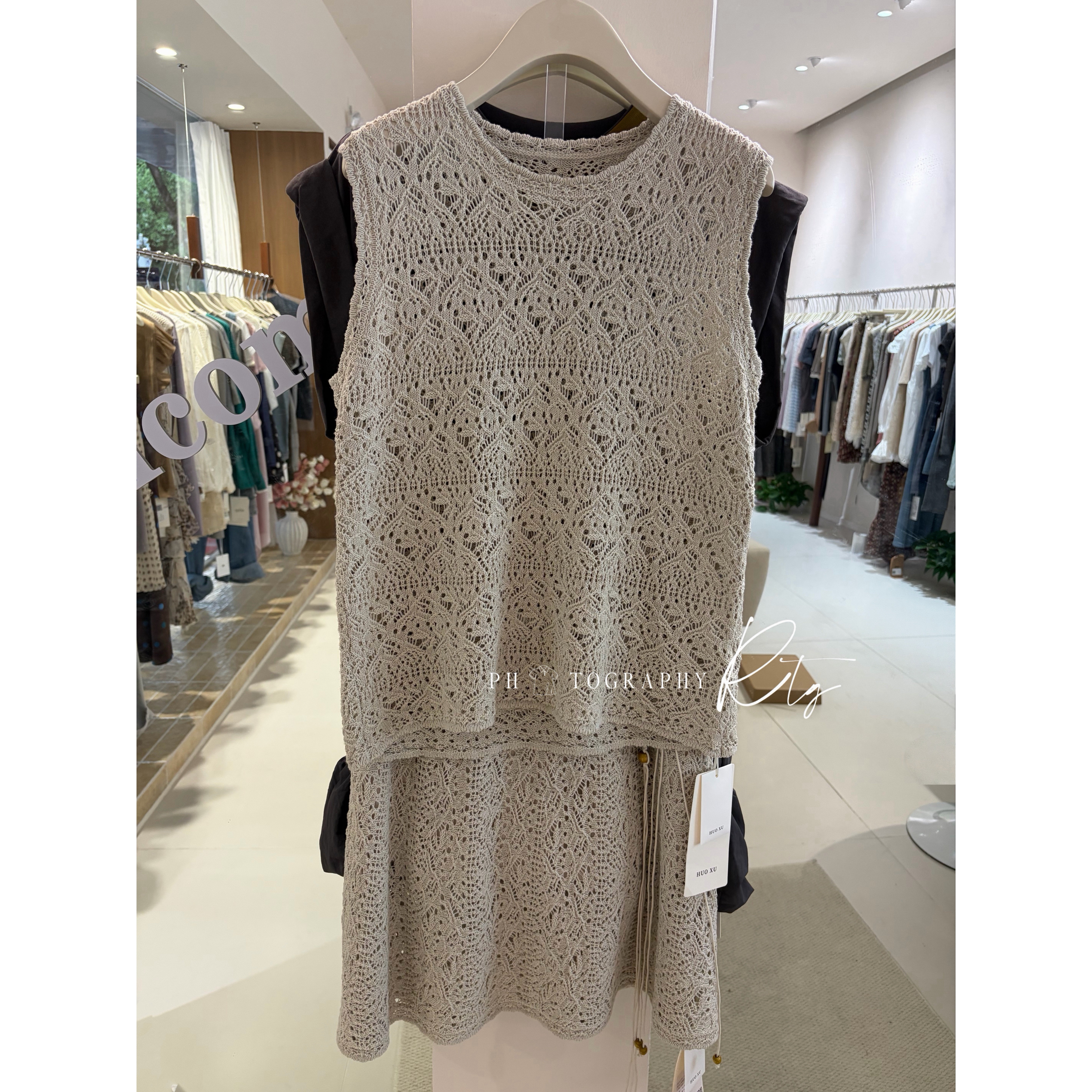 Rtg Clothing新款小众设计师款原单时尚镂空钩织上衣半裙套装