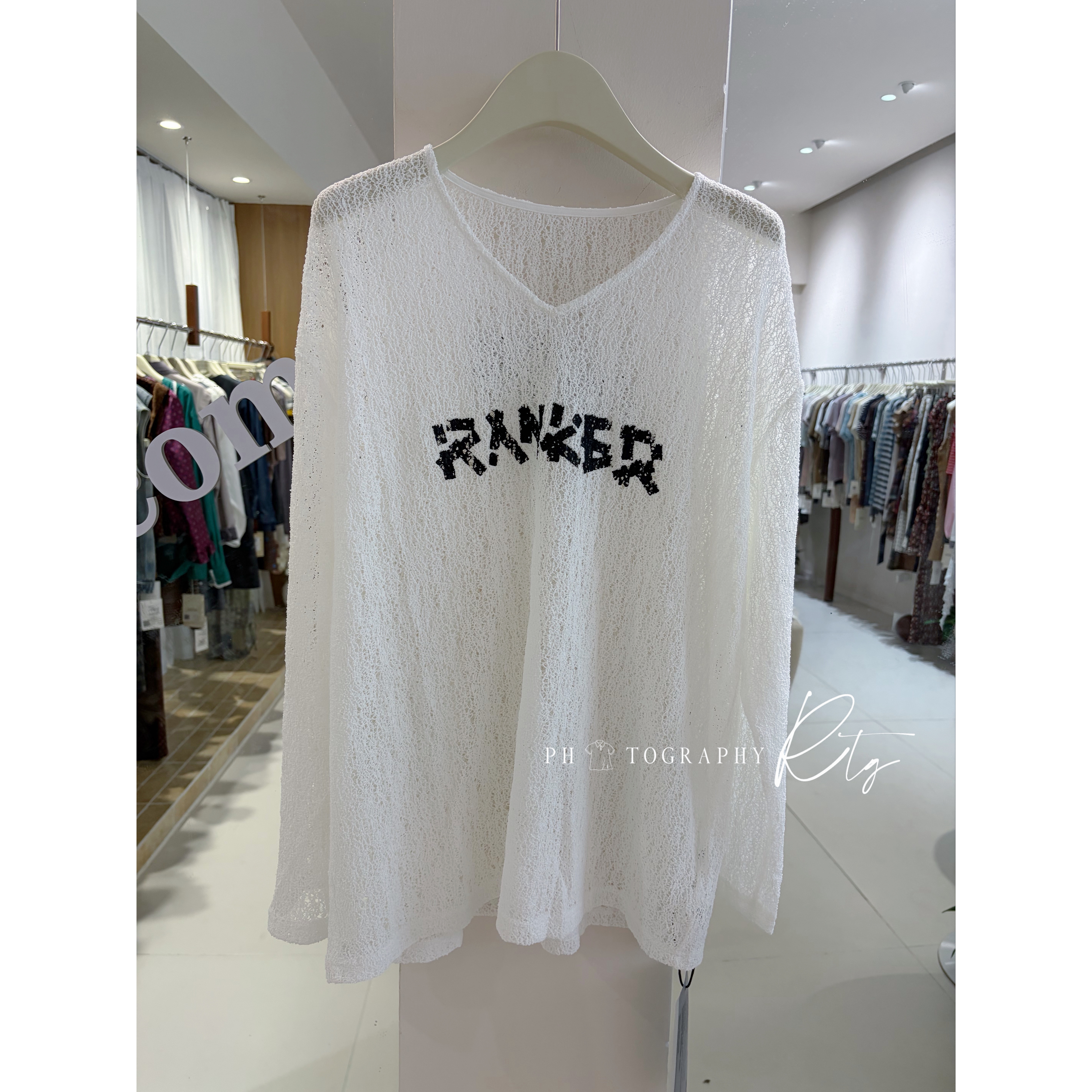 Rtg Clothing新款设计师小众原单百搭镂空宽松落肩长袖T恤