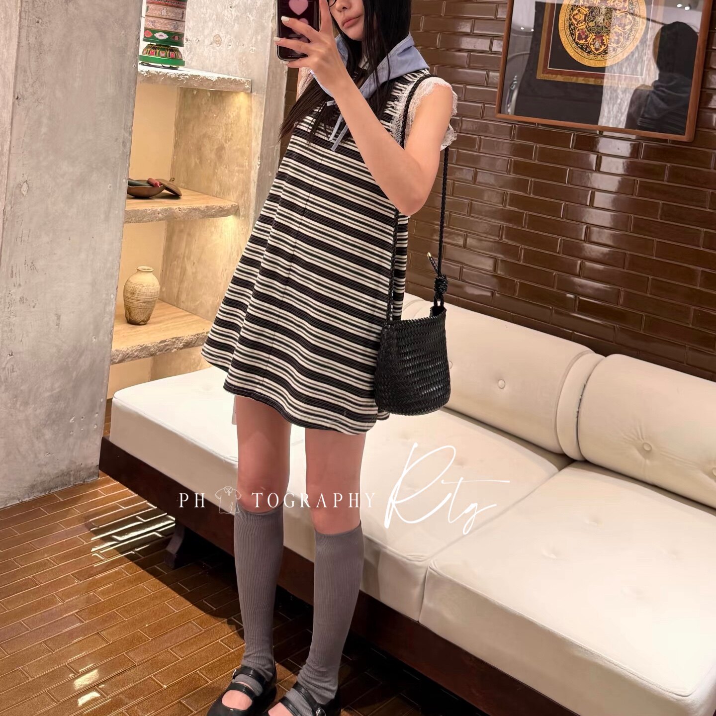 Rtg Clothing 新款设计师原单正品国风盘扣条纹蕾丝边连衣裙