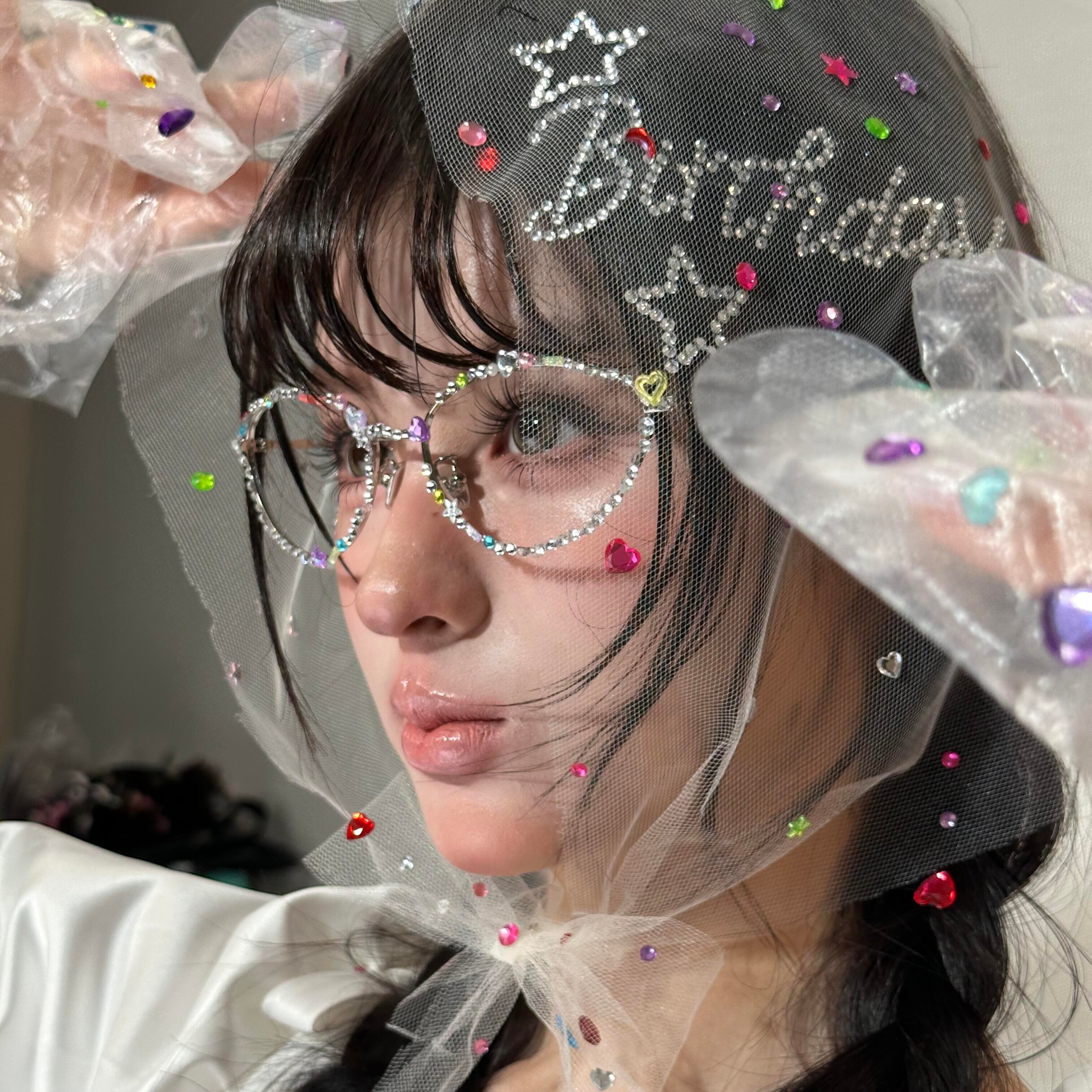 爆闪水钻diy眼镜框Happy birthday钻石贴纸装饰拍照道具出片神器