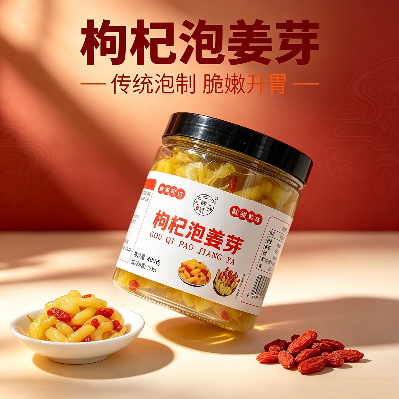 枸杞嫩姜芽瓶装400g泡菜开胃菜下饭菜鲜嫩姜芽爽口生姜片腌制酱菜