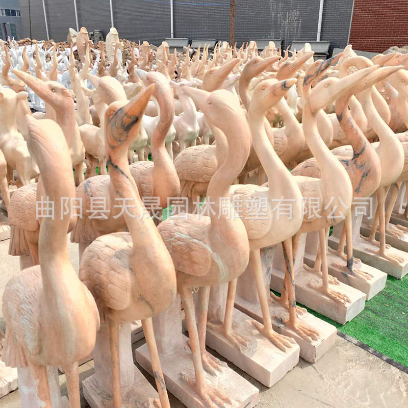 定制动物仙鹤群石雕大理石仙鹤石雕摆件 广场园林别墅装饰景观