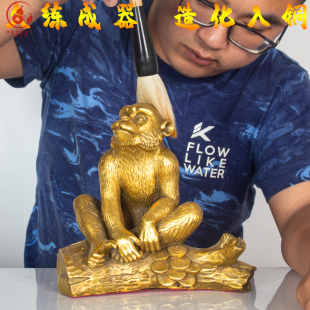 纯黄铜属猴年摆件十二生肖猴聚宝盆猴钱袋子猴福字猴抱印猴工艺品