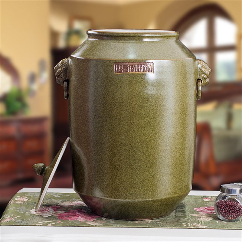 景德镇陶瓷米缸米桶 50斤面缸茶叶缸水缸油缸 茶叶末釉陶瓷储物罐