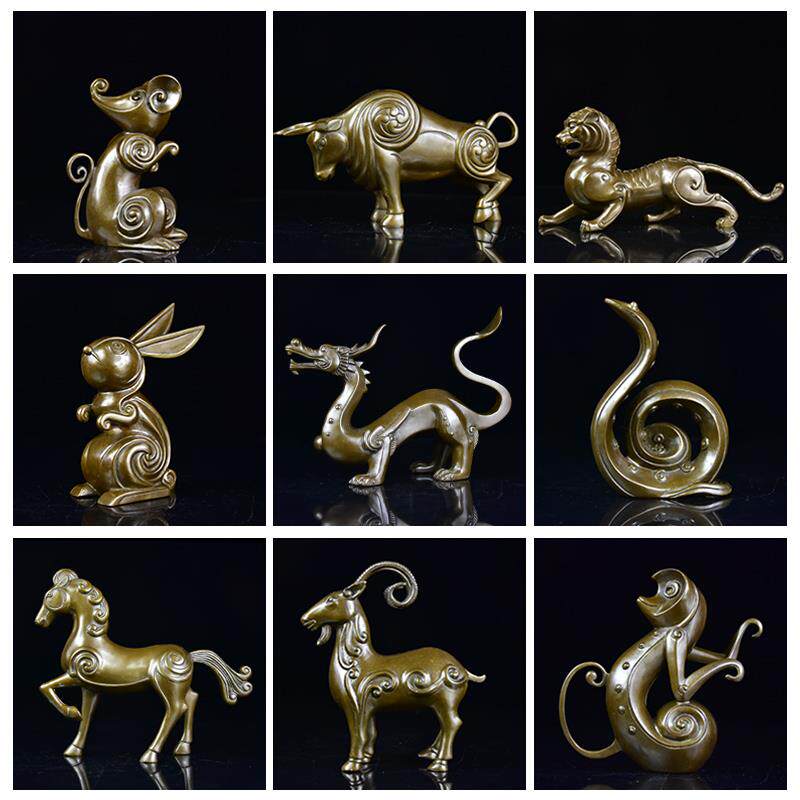 铜韵堂卡通十二12生肖鼠牛虎兔龙蛇马羊猴鸡狗猪摆件装饰新年礼物