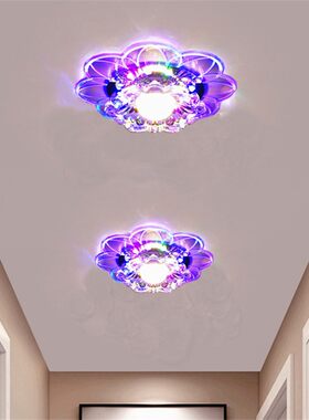 过道灯走廊灯玄关灯led天花灯创意个性嵌入式七彩变色水晶射灯