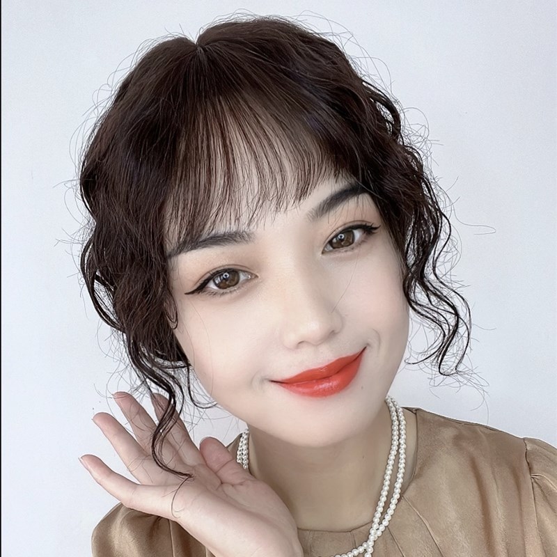 女士羊毛卷补发微卷刘海全真发大面积遮白发增发量头顶一片式假发