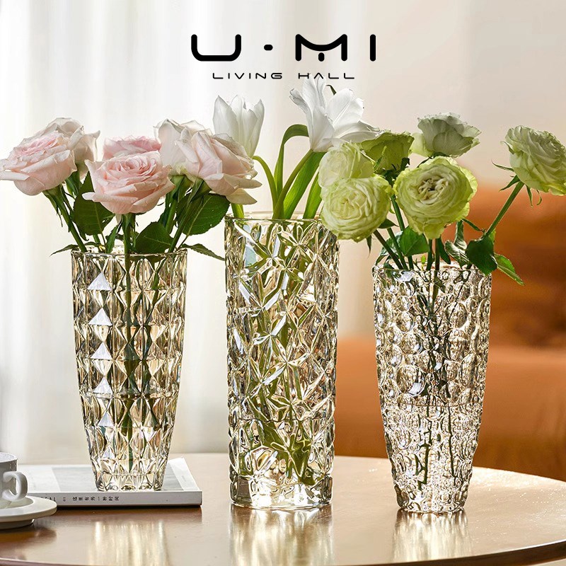 U Mi LIVING金瑾花瓶家用加厚透明玻璃鲜花水养装饰摆件高级感