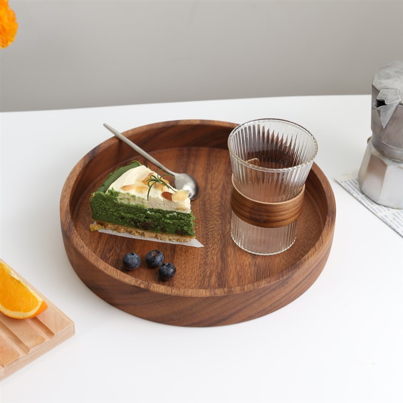 特厚实木圆盘创意木托盘西式木盘子家用水杯子茶杯盘日式盘子餐具