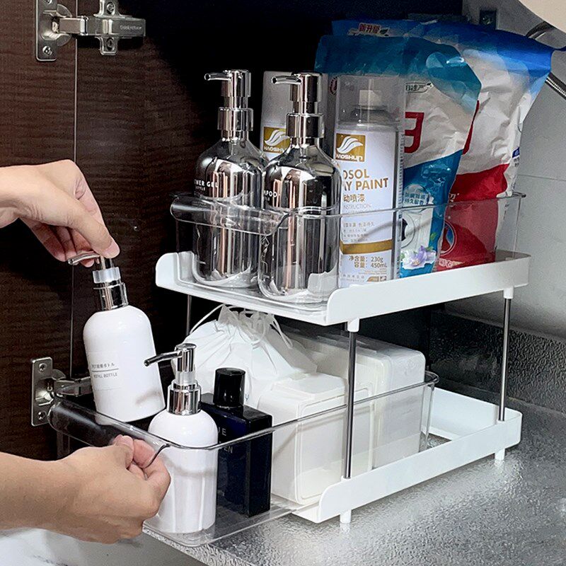 下水槽置物架抽拉式浴室用品卫生间洗漱台下收纳盒洗手间化妆品架