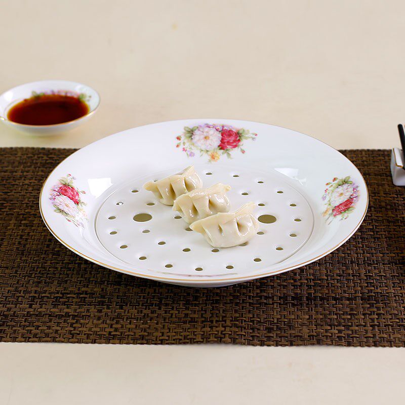 欧式骨瓷饺子盘双层沥水盘子菜盘家用陶瓷餐盘创意餐具大汤碗斗碗