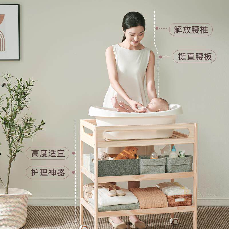 九伴实木布台婴nbt-01儿护理台按摩宝洗澡一体多功尿宝新生移能动