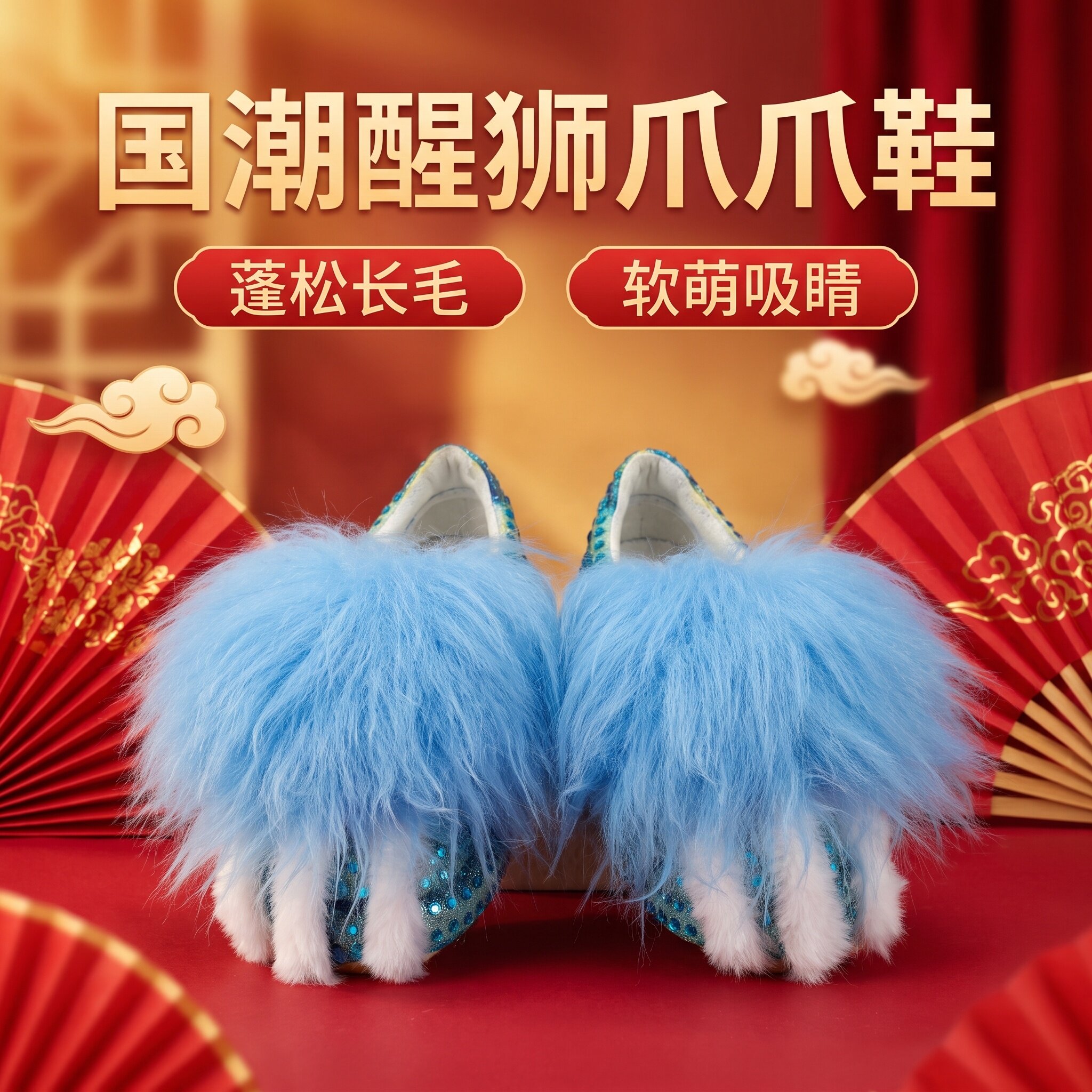 国潮醒狮鞋舞狮鞋舞龙佛山南狮亮片羊毛防滑耐磨表演鞋软萌吸睛