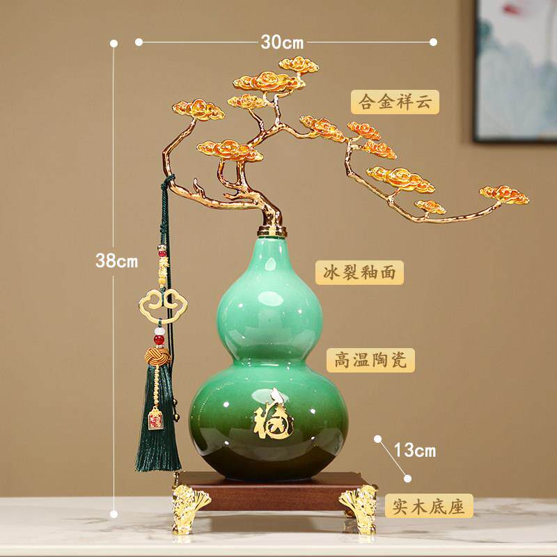 高祥福禄葫摆件档陶芦瓷云新中式玄关酒柜桌面装饰搬新家开业Y002