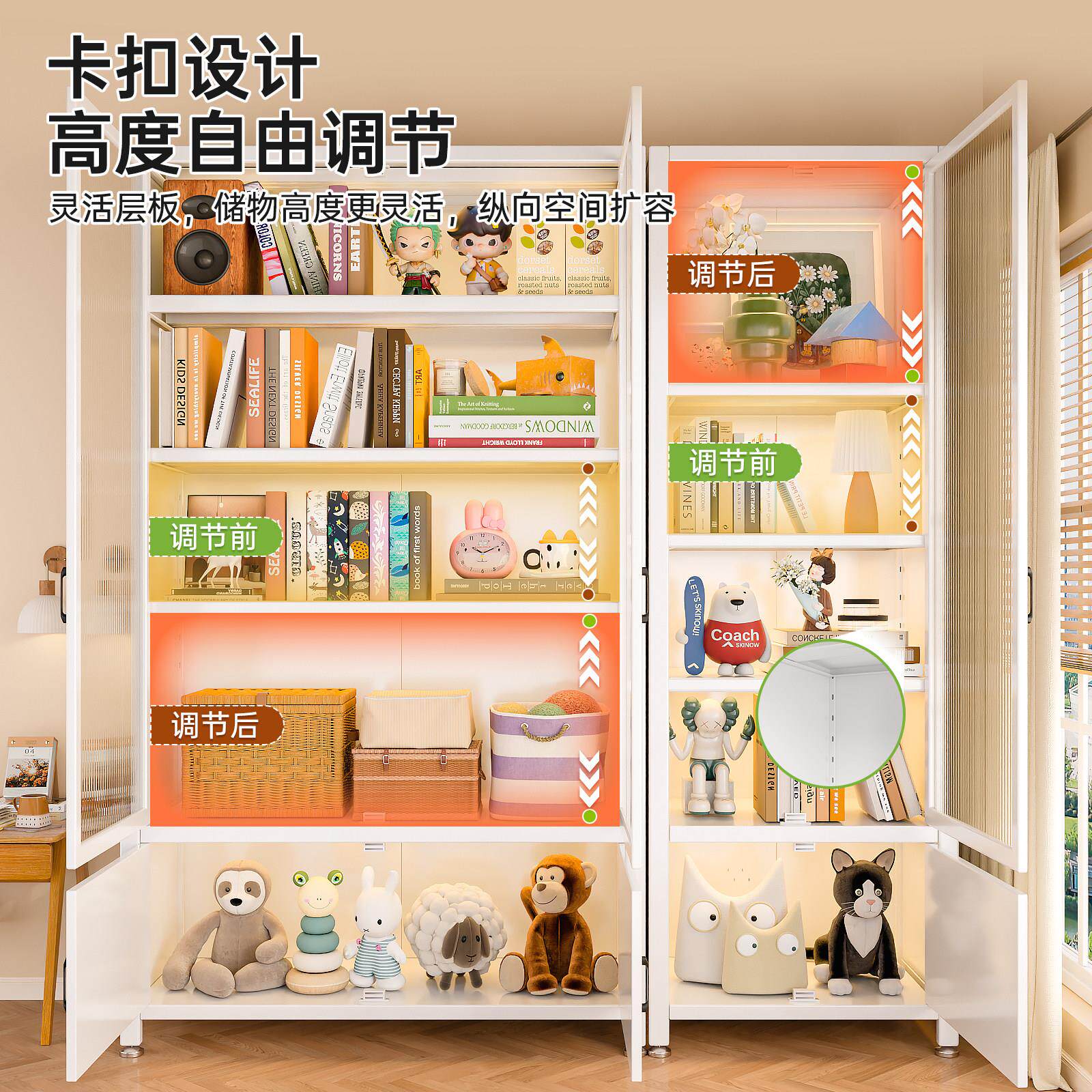 钢美丽港钢架制书柜防尘书落地物柜一体阳储台客厅展示柜童铁艺儿