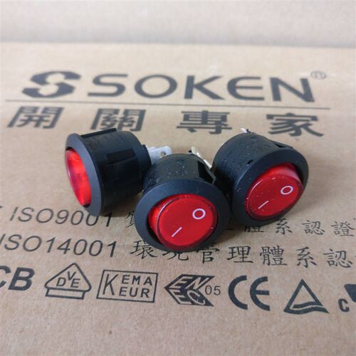 万事达SOKEN 圆形黑红带灯船型跷板开关 RK2-17/RK2-13C