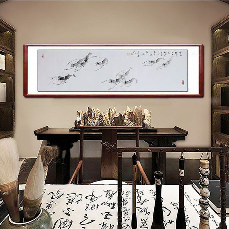 国画虾纯手绘客厅装饰画写意花鸟书画卷轴装裱卧室书房餐厅水墨画