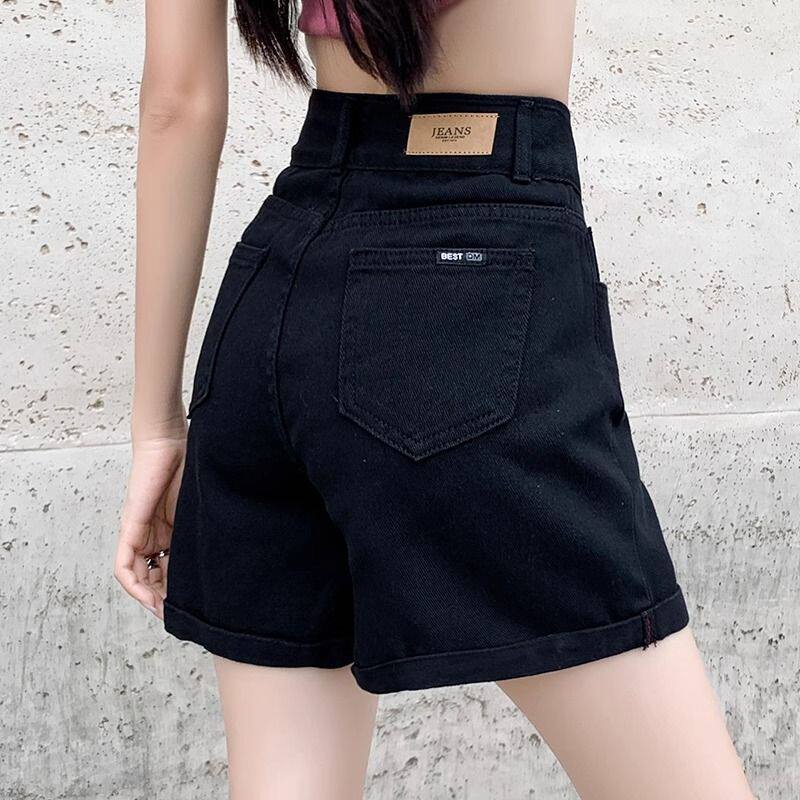 黑色a字阔腿牛仔短裤女2026新款夏季薄款小个子高腰弹力卷边热裤