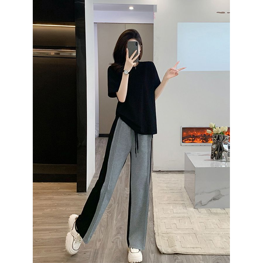 时尚慵懒风休闲运动服套装女夏季纯棉短袖长裤宽松显瘦学生两件套