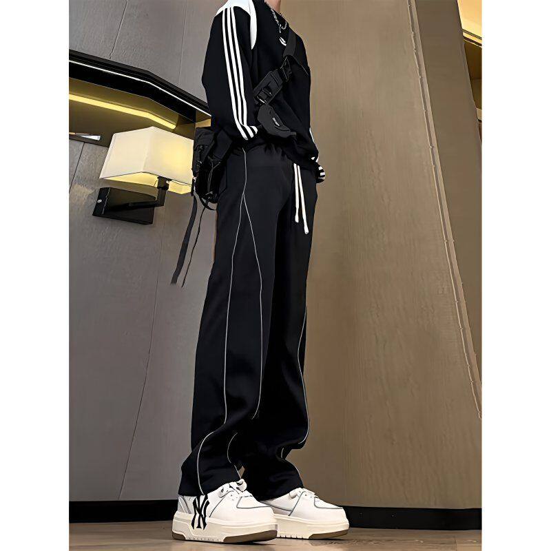 美式发光条纹卫裤男款夏季青少年帅气裤子设计感高级运动休闲长裤