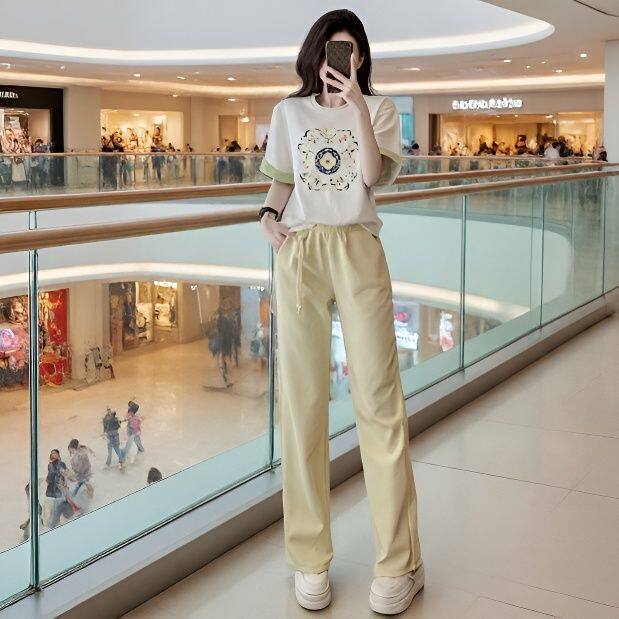 可盐可甜套装女装2026夏季韩版新款短袖t恤休闲运动阔腿裤两件套