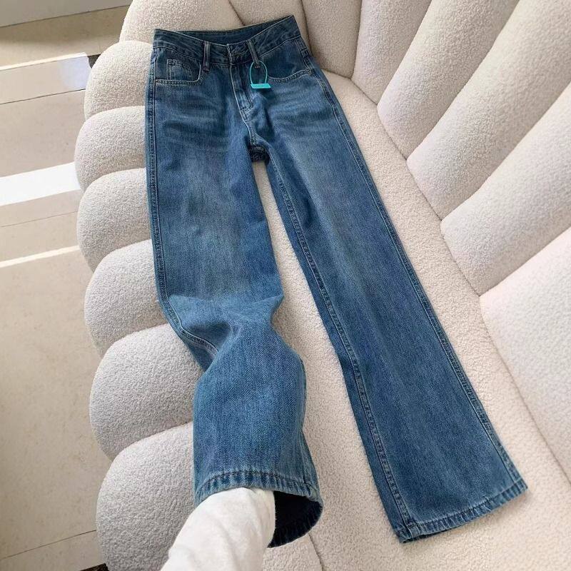 复古蓝牛仔裤女2025春季新款高腰显瘦美式垂感百搭窄版直筒阔腿裤