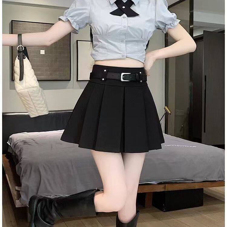 黑色百褶裙短裙女新款春夏西装小个子高腰显瘦a字半身